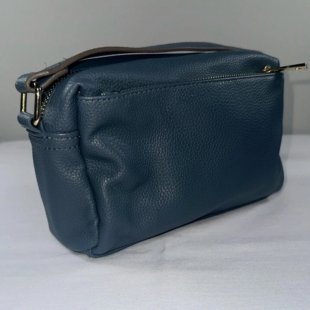 Nanette Lepore Riya Camera Bag Pebbled Vegan Leather Crossbody Deep Dusty Blue